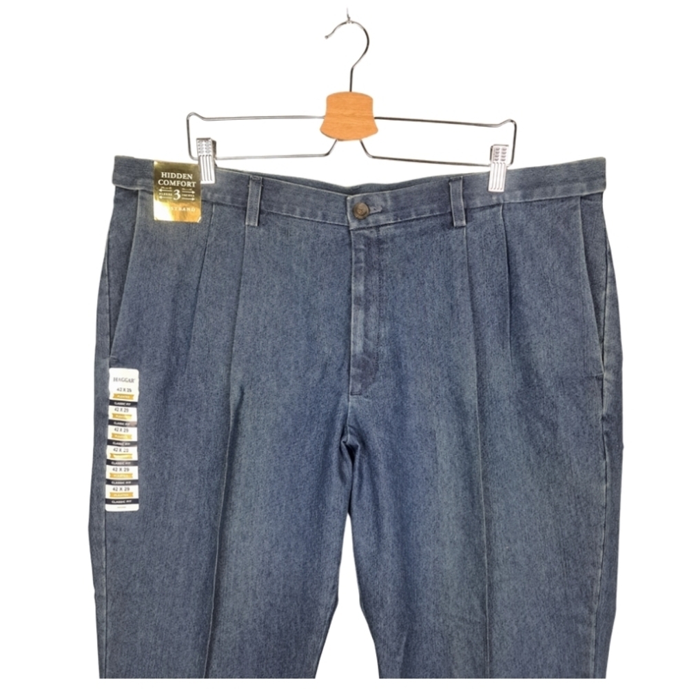NWT Haggar Men's Pleated Premium Stretch Comfort Fabric Denim 42X29 - Picture 5 of 8